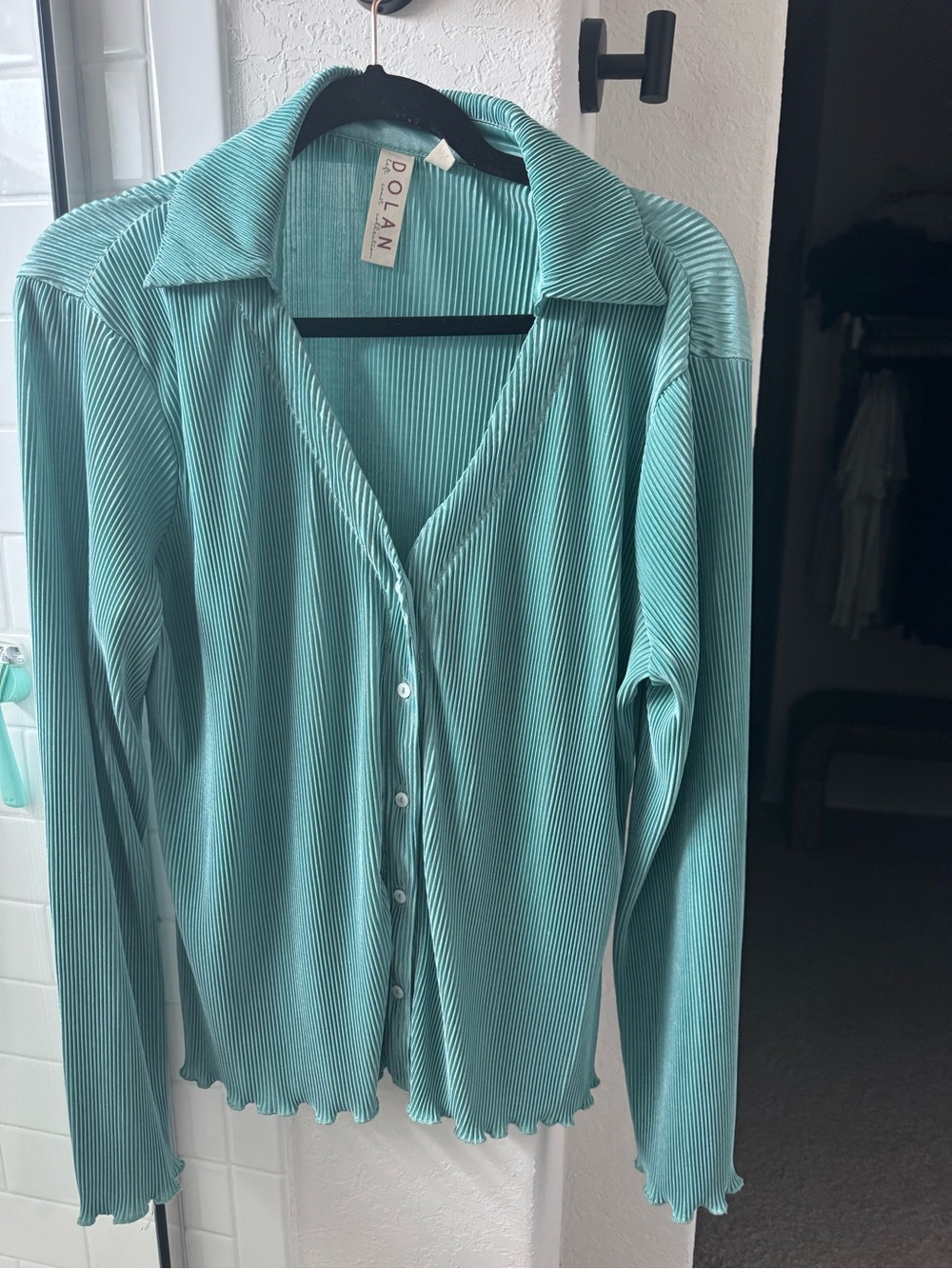 Dolan Aqua Ribbed Button-Up Shirt